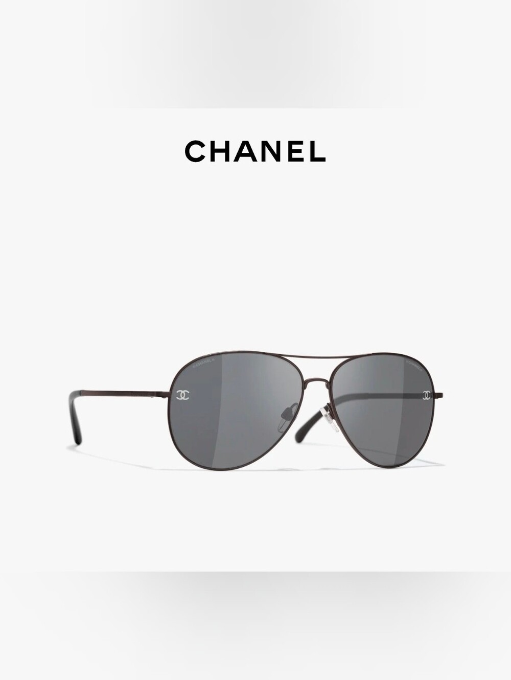 New Auth CHANEL Gunmetal Aviator Sunglasses with Gray Lenses